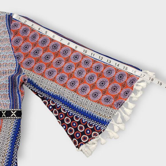 Valija Medallion Print Patchwork Flare Sleeve Mini Dress Medium Multicolor Boho - Picture 12 of 14